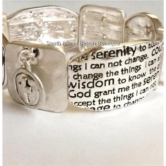 Serenity Prayer Bracelet Silver Plated Message AA Al-Anon NA Adjustable Stretch - Picture 6 of 12